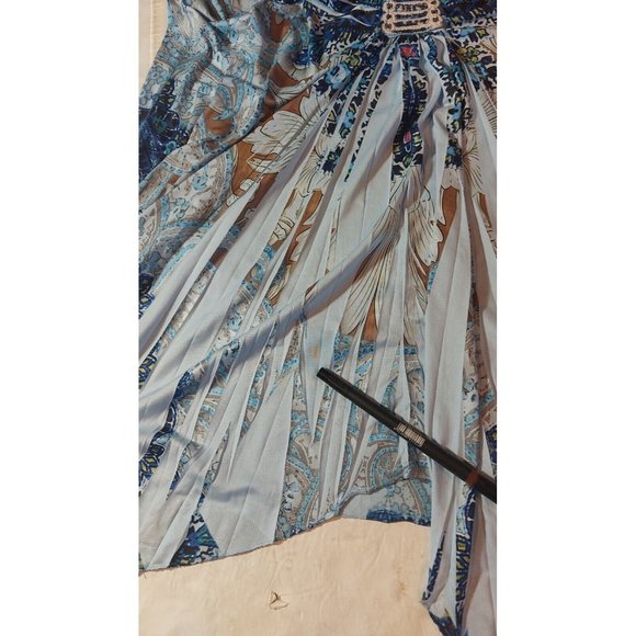 unity world mean Womens Asymmetric Hem Tank Top Flowy Size L Blue Floral  B6P - Picture 2 of 7